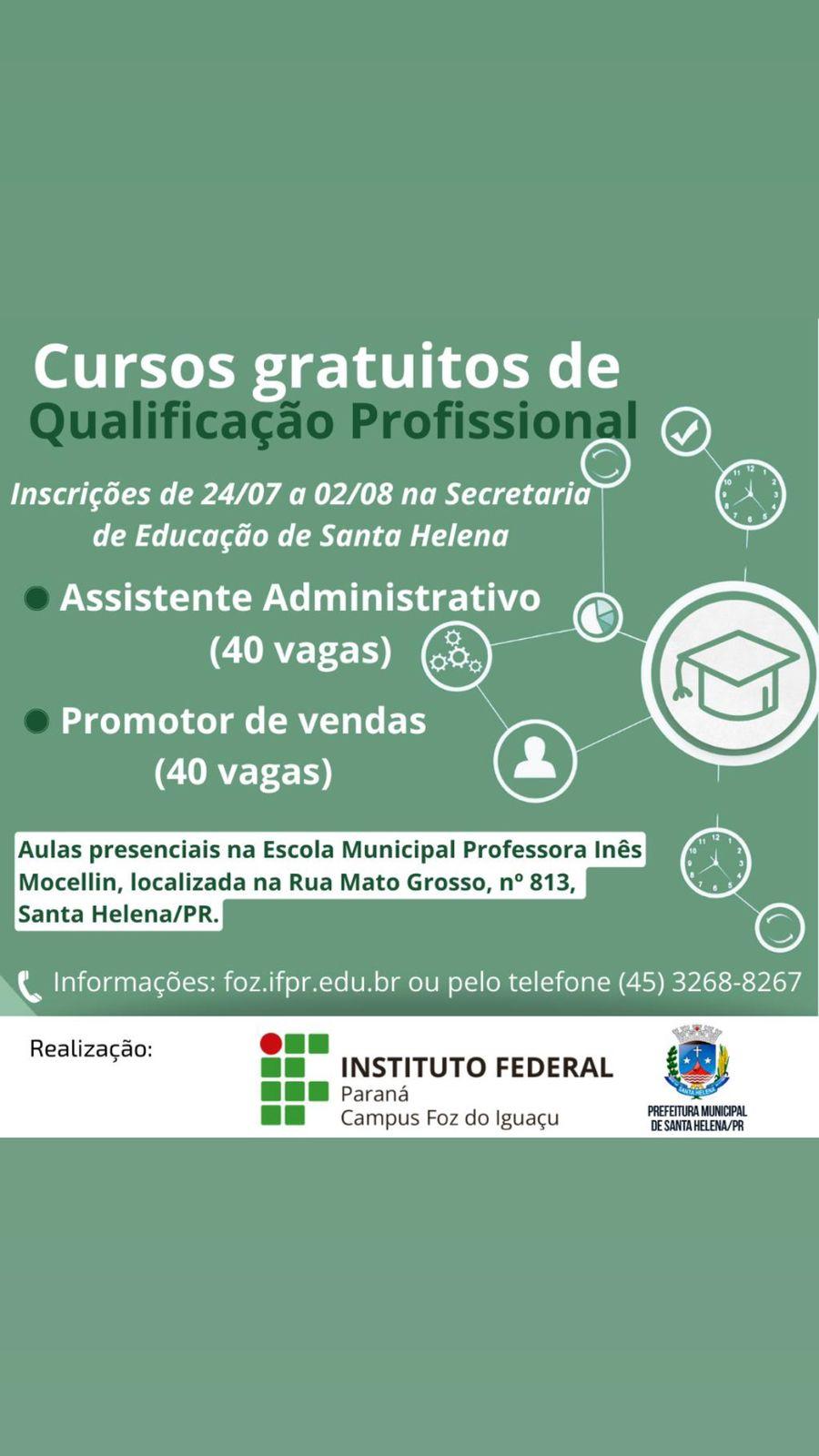 IFPR oferece vagas para cursos de Assistente Administrativo e Promotor de Vendas em Santa Helena