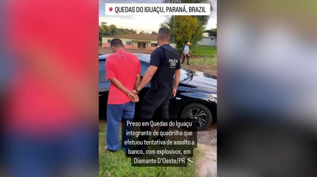 Preso 5° bandido que participou da explosão de banco em Diamante do Oeste
