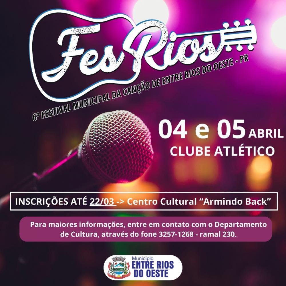 Entre Rios do Oeste realizará o 6º Fes Rios nos dias 04 e 05 de abril no Clube Atlético