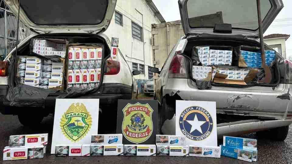 Carros abarrotados de cigarros são apreendidos entre Vera Cruz do Oeste e São Pedro
