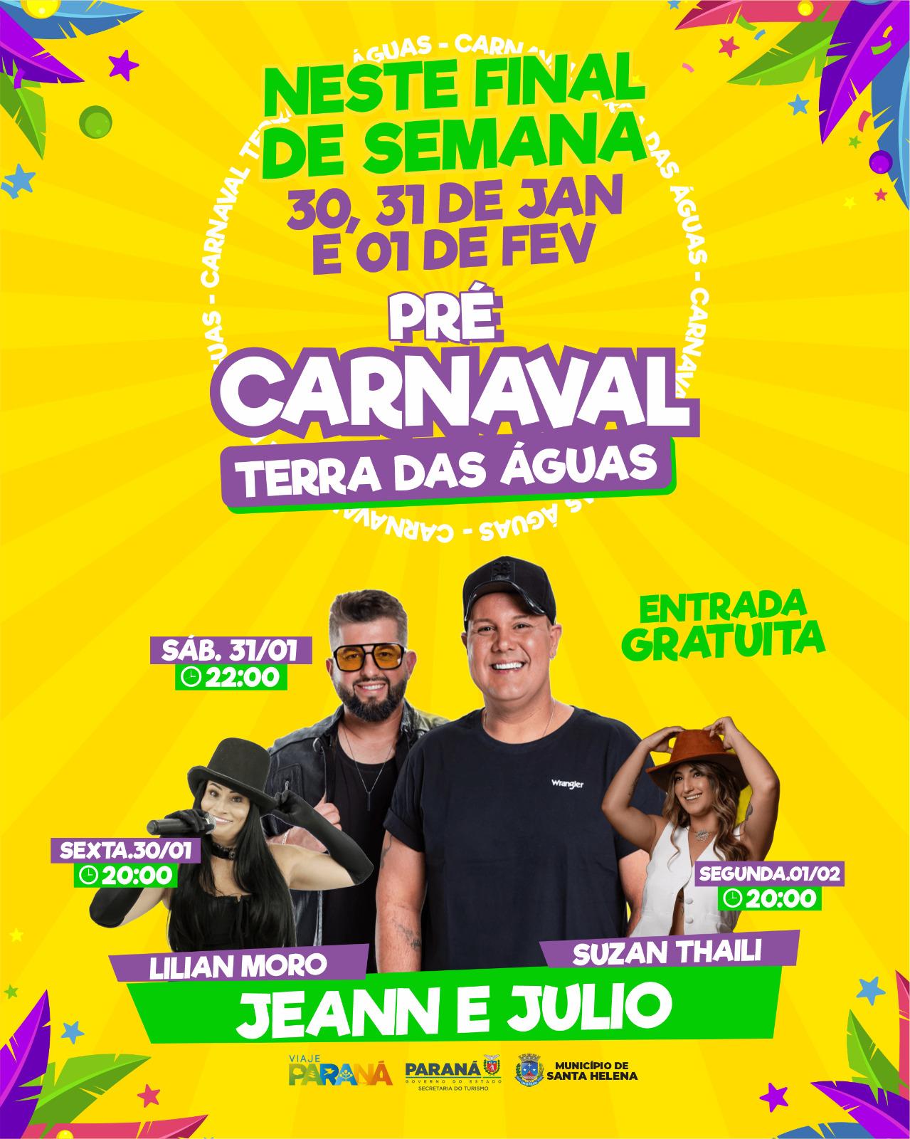 Pré-Carnaval Terra das Águas movimenta Santa Helena neste fim de semana com shows gratuitos no Balneário