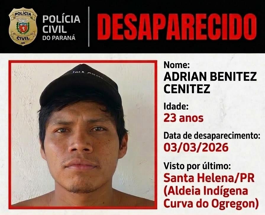 Polícia Civil pede ajuda da população para localizar jovem desaparecido em Santa Helena