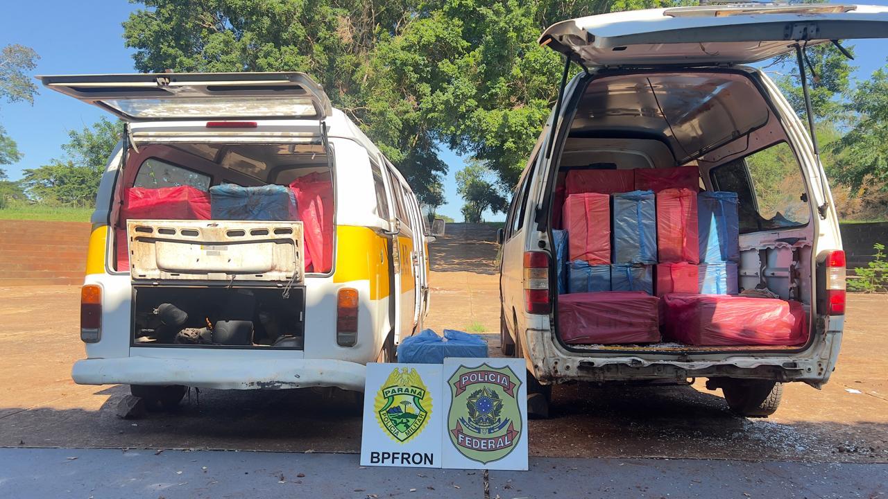 PF e BPFRON apreendem carga de cigarros e veículos em Santa Helena