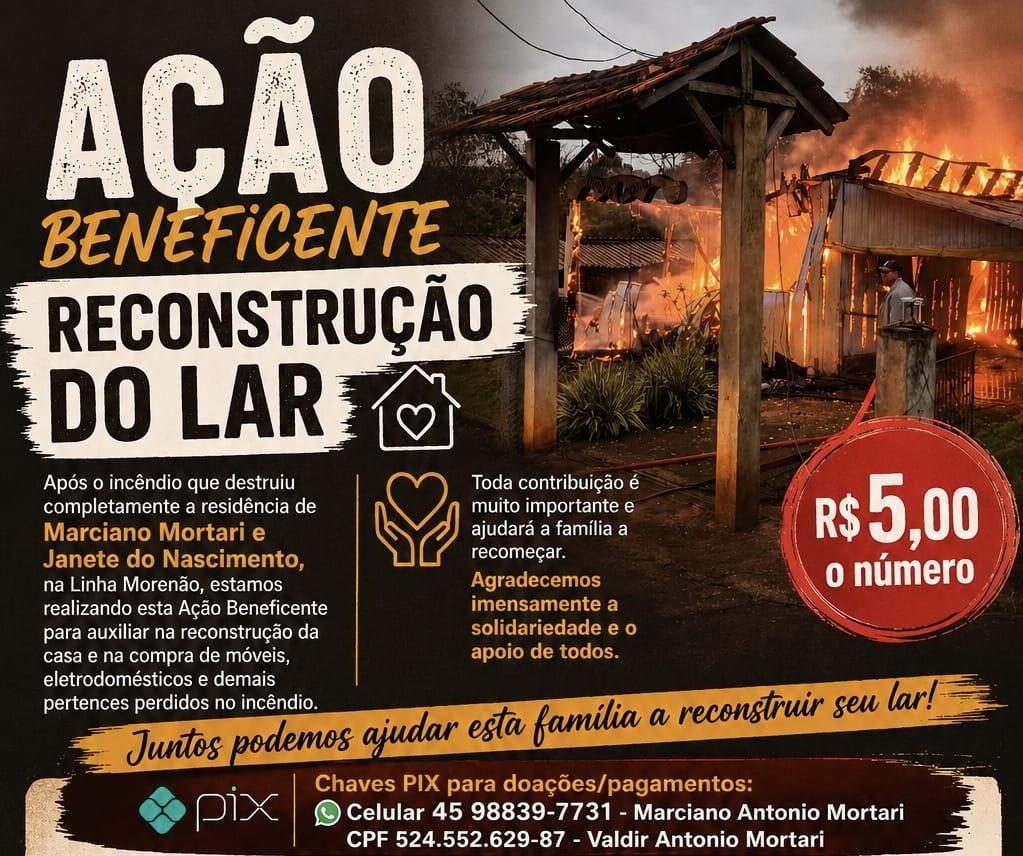 Ação busca arrecadar recursos para reconstrução de residência destruída por fogo em Santa Helena