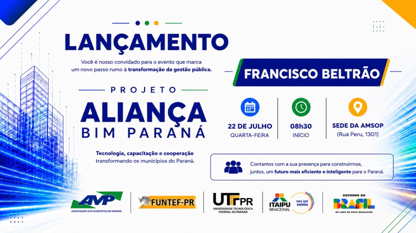 Francisco Beltrão sediará, no dia 22 de julho, entrega de computadores aos municípios da Amsop que participam do Projeto Aliança BIM Paraná