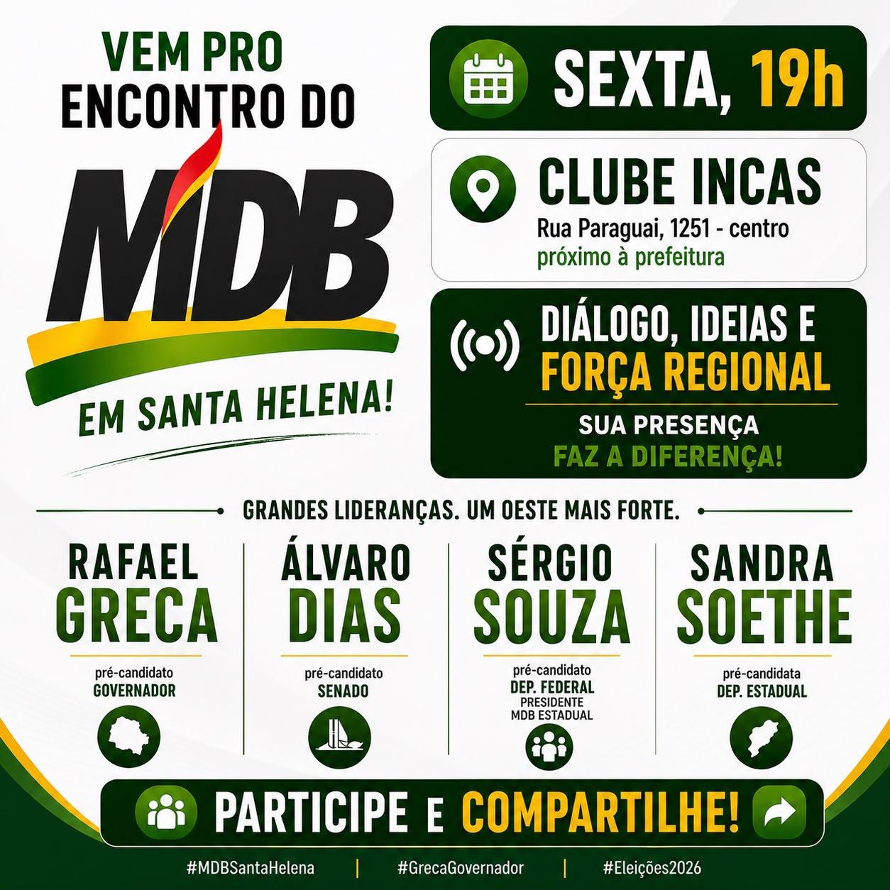 MDB de Santa Helena promove encontro com pré-candidatos nesta sexta (24)