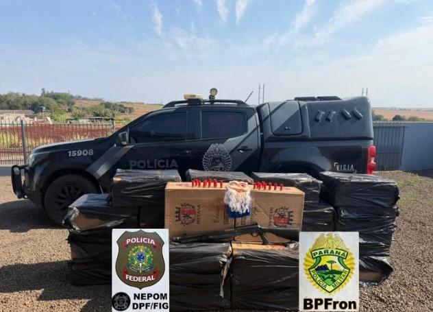 BPFron e PF apreendem cigarros contrabandeados, arma e munições em Itaipulândia