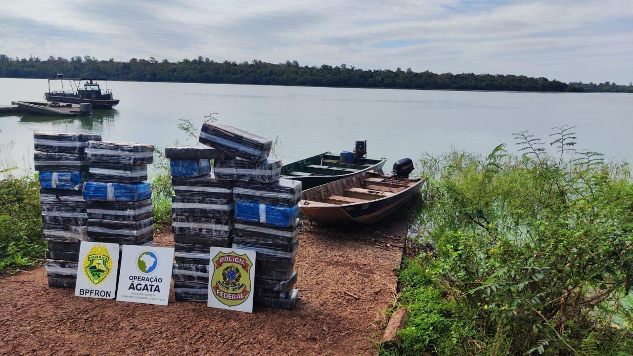PF e PM apreendem quase 700 kg de maconha no lago em Santa Helena