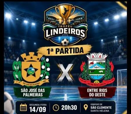  Ginásio de São Clemente recebe hoje a noite (14) jogo entre São José das Palmeiras e Entre Rios do Oeste pelo Troféu Lindeiros