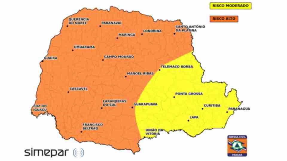 Frente fria e formação de ciclone elevam risco de tempestades severas no Paraná