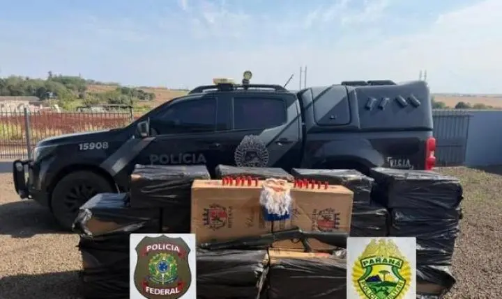 BPFron e PF apreendem cigarros contrabandeados, arma e munições em Itaipulândia