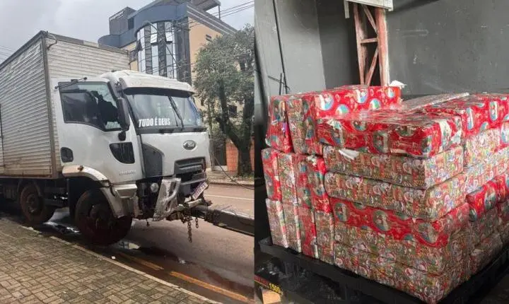 Com mensagem de fé na cabine e mais de 1 tonelada de drogas na carga, caminhão provoca caos em Cascavel