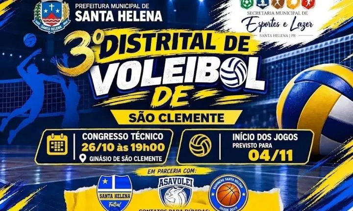 Distrital de Voleibol começa em novembro em São Clemente, interior de Santa Helena