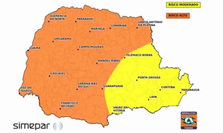 Frente fria e formação de ciclone elevam risco de tempestades severas no Paraná